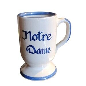 Louisville Stoneware Footed Mug Gray w/ Blue Trim NOTRE DAME Made in Kentucky